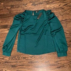Lulu’s Love You Dearly Forest Green Satin Long Sleeve Top